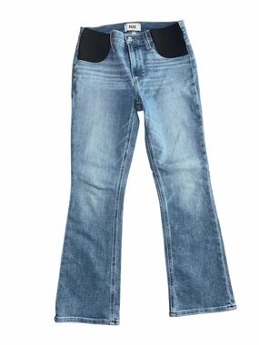 PAIGE Light Blue Flare Jeans with Black Waist Panels size 26 Maternity